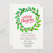 Green Leaf Wreate Family Kerstparty nodigt uit Kaart (Voorkant / Achterkant)