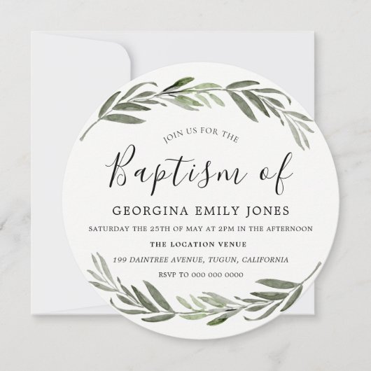 Green Leaf Wreath Boy Girl Baptism christening Kaart (Voorkant)