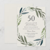 Green Leaf Wreath Invitation de fête du 50e annive (Devant / Derrière)