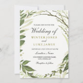Green Leaf Wreath of Gold Foil Wedding Invitation (Devant)