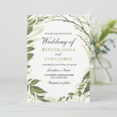 Green Leaf Wreath of Gold Foil Wedding Invitation (Debout devant)