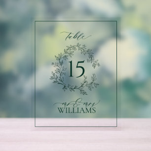Green Leafy Crest Monogram Trouwtafel Nummer Acryl Bord