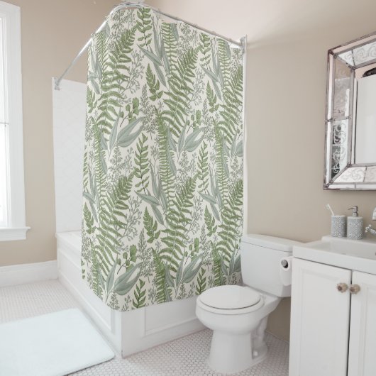 Green Leafy Garden Floral Pattern Douchegordijn (In situ)