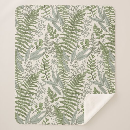 Green Leafy Garden Floral Pattern Sherpa Deken (Voorkant)