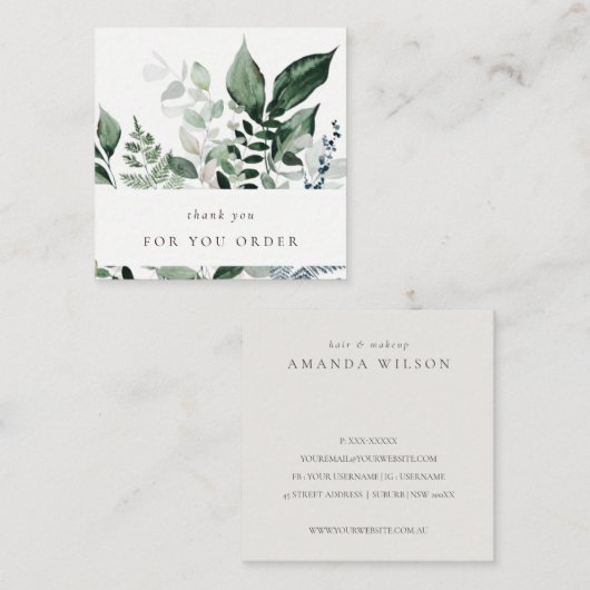 Green Leafy Tropical Foliage Fern Dank u wel Vierkante Visitekaartje (Voorkant / Achterkant)