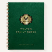 Green Leather Look Gold Monogram Notitieboek (Voorkant)