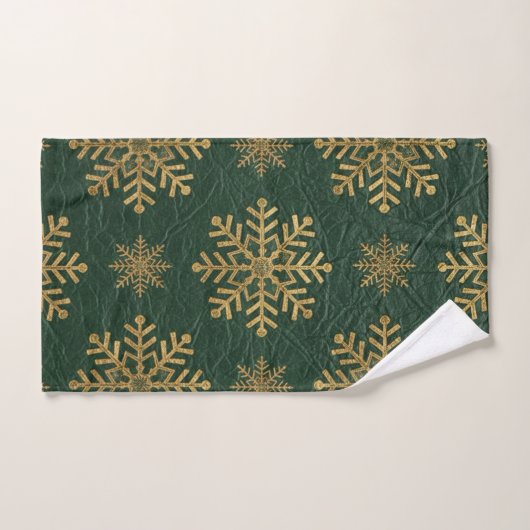Green Leather Tooled with Gold Snowflakes Initials (Serviette à main)