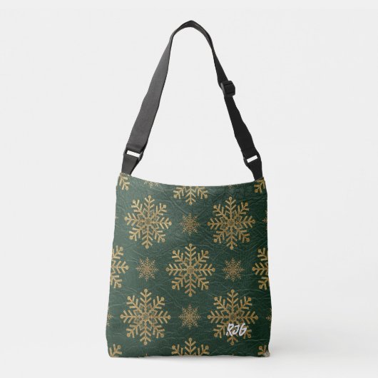 Green Leather Tooled with Gold Snowflakes Initials Crossbody Tas (Voorkant)