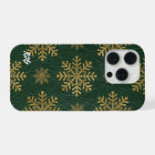 Green Leather Tooled with Gold Snowflakes Initials iPhone Hoesje (Achterkant horizontaal)