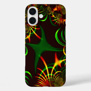 Green leaves en yellow fire-colored curves iPhone 16 plus hoesje