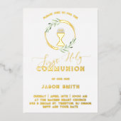 green leaves First Holy Communion Foil Invitation Folie Uitnodiging (Voorkant)