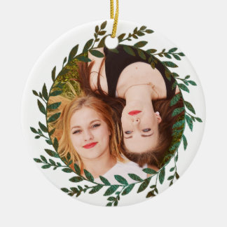 Green Leaves Foil Effect Photo Ornament