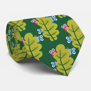 Green Leaves Pattern Cartoon Bugs Fun Spring Stropdas