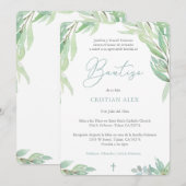 Green Leaves Spain Bautizo, Greenery Boy Baptism Kaart (Voorkant / Achterkant)