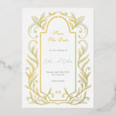 Green Leaves Wedding Bewaar de datum Folie Uitnodiging (Voorkant)