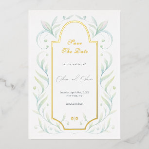 Green Leaves Wedding Bewaar de datum Folie Uitnodiging