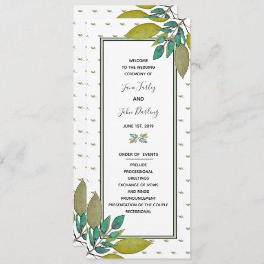 Green Leaves Wedding Programme Programma (Voorkant / Achterkant)