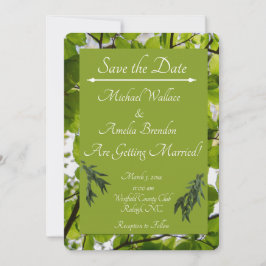 Green Leaves Wedding Save the Date Kaart