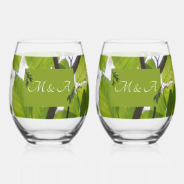 Green Leaves Wedding Stemless Wine Glass Wijnglas Zonder Voet