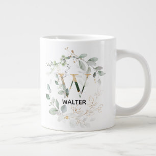 Green Leaves Wreater Monogram Initiaal W Letter Extra Grote Beker