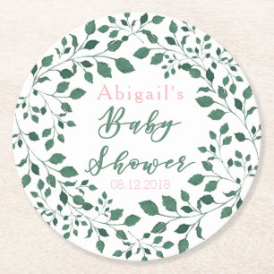 Green Leaves Wreath Personeel Baby shower Ronde Kartonnen Onderzetter