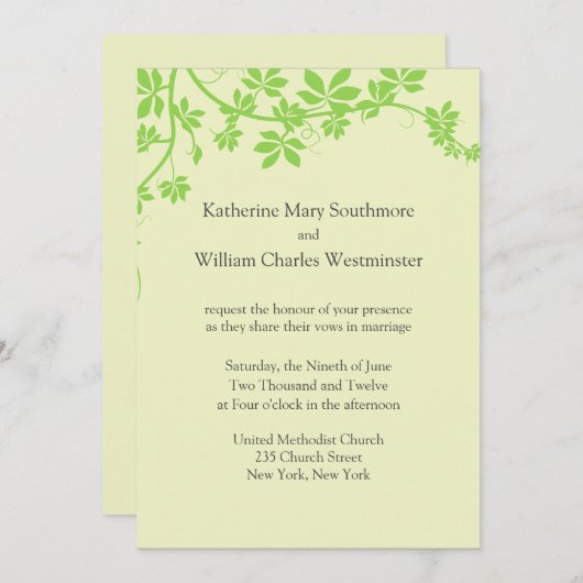 Green Léger Et Chartreuse Invitations De Mariage (Devant / Derrière)
