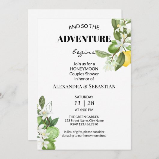 Green Lemony Honeymoon Douche Kaart (Voorkant / Achterkant)