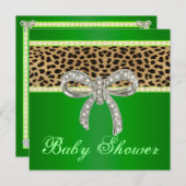 Green Leopard Diamond Bow Baby shower Uitnodiging (Voorkant / Achterkant)
