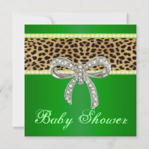 Green Leopard Diamond Bow Baby shower Uitnodiging