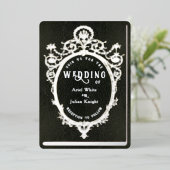 Green Library Book Wedding Ornate Frame Silver Folie Uitnodiging (Staand Voorkant)