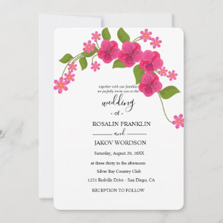 green & light magenta floral wedding kaart