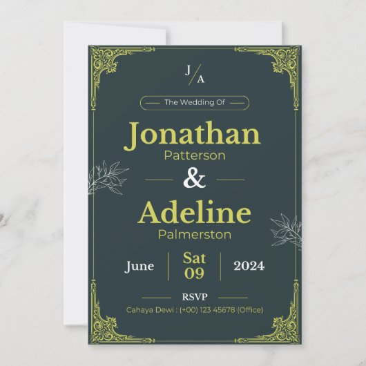 Green Lime Elegant Mariage Invitation (Devant)