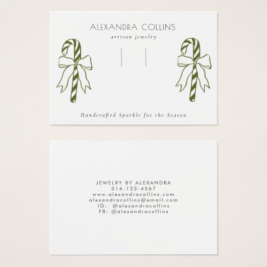 Green Line Art Candy Cane & Bow Hairclip Display (Devant & derrière)