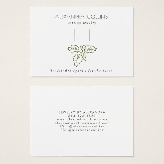 Green Line Art Festive Holly Branch Hairclip Visitekaartje (Voorkant /achterkant)