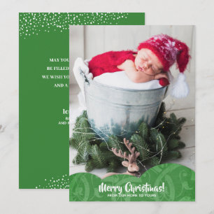 Green Linen Filigree Foto met kerstfeestdag Kaart