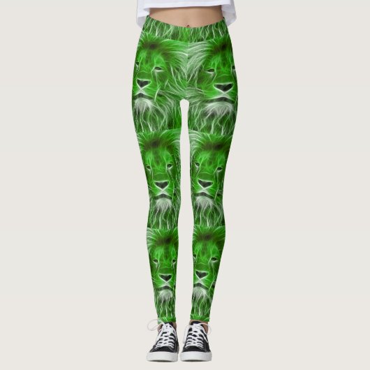 Green Lion Head Print Leggings (Voorkant)