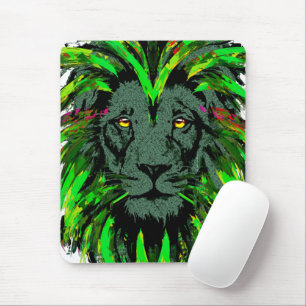 Green Lion Mousepad - Lion Face Portret Tekening Muismat