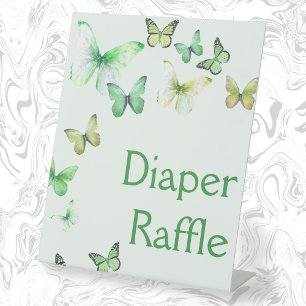 Green Little Butterfly Baby shower Luier Raffle Reclamebord Met Voetstuk