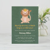 Green Little King Lion Boy Baby shower Invitation Kaart (Staand voorkant)