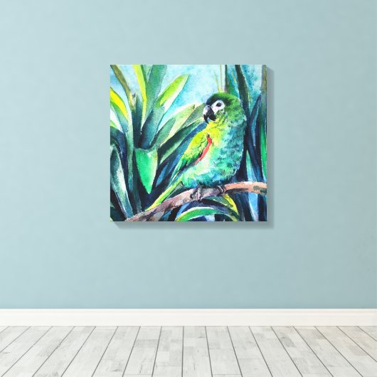 Green Little macaw Canvas Print (Insitu (Houten vloer))