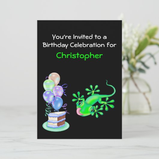 Green Lizard Invitation de fête d'anniversaire (Debout devant)