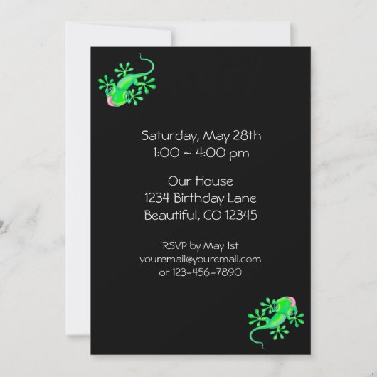 Green Lizard Invitation de fête d'anniversaire (Dos)