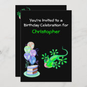 Green Lizard Invitation de fête d'anniversaire (Devant / Derrière)