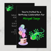 Green Lizard Invitation de fête d'anniversaire (Devant / Derrière)