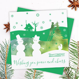 Green Logo Company Christmas Snowmen Carte de voeu