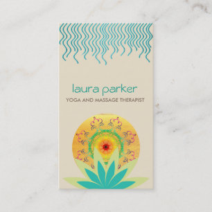 Green Lotus Flower Logo Yoga Damask Healing Health Visitekaartje