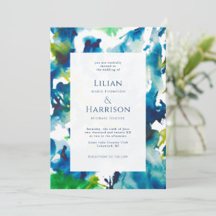 Green Love Abstracte Waterverf Wedding Invitation Kaart