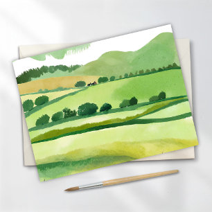 Green Lucious Hillside   Natuur Waterverf Briefkaart