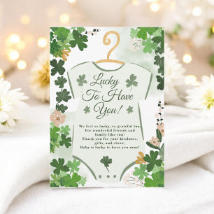 Green Lucky Clover St. Patrick's Day Baby shower Bedankkaart