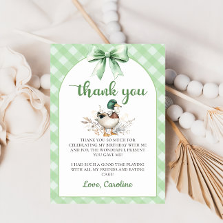 Green Lucky Duck Boy Carte de remerciements d'anni